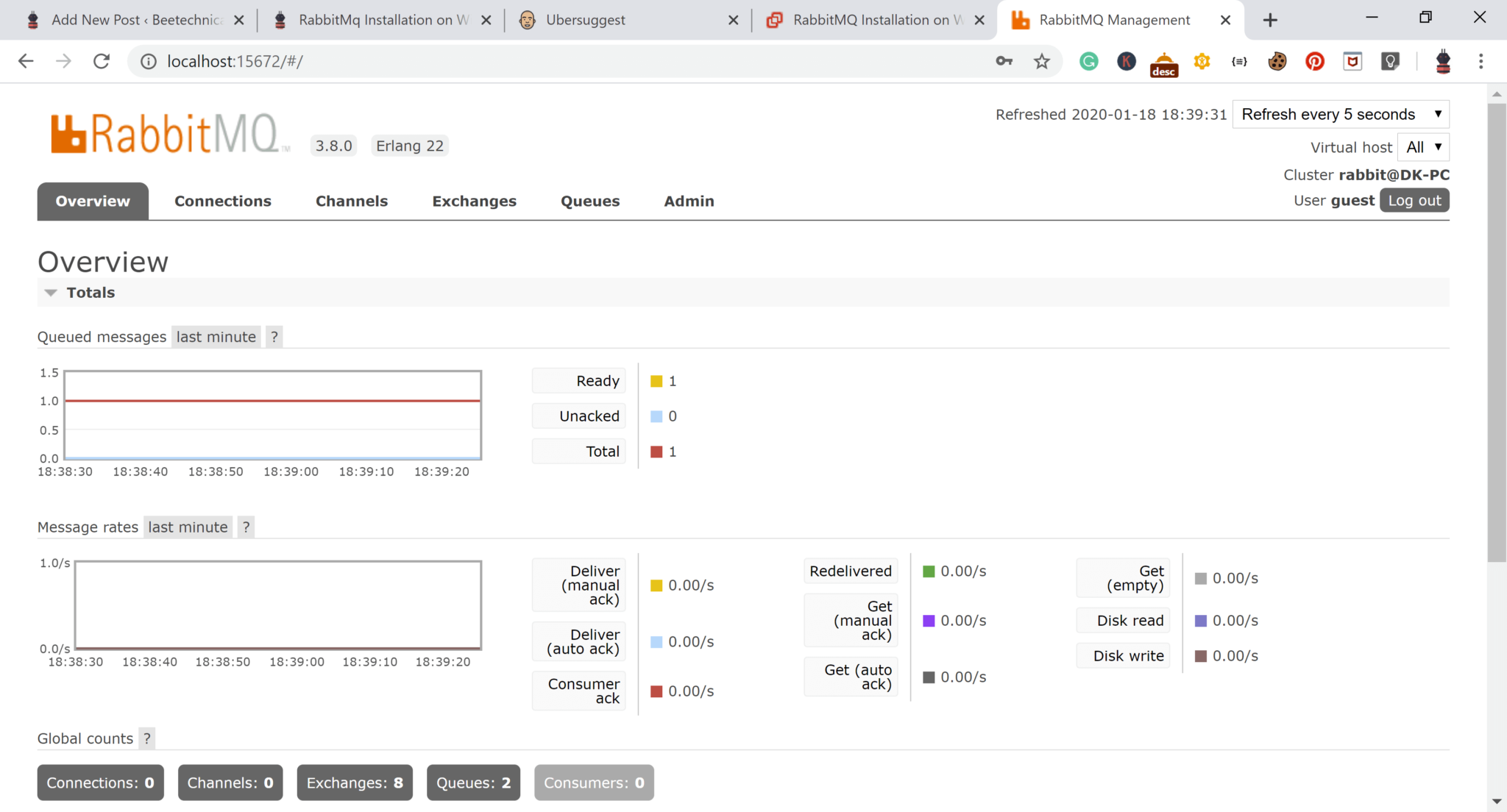 Настройка кластера rabbitmq в windows