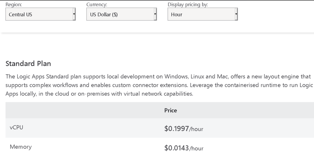 Logic Apps Standard Plan Pricing