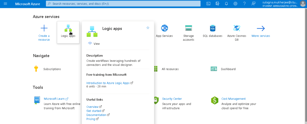 Click on Logic Apps in Azure Portal