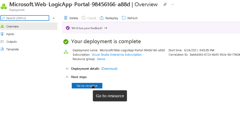Deployment Completed for Logic Apps