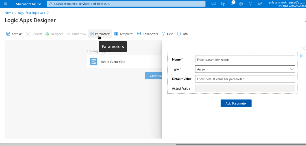 Parameters in Logic Apps