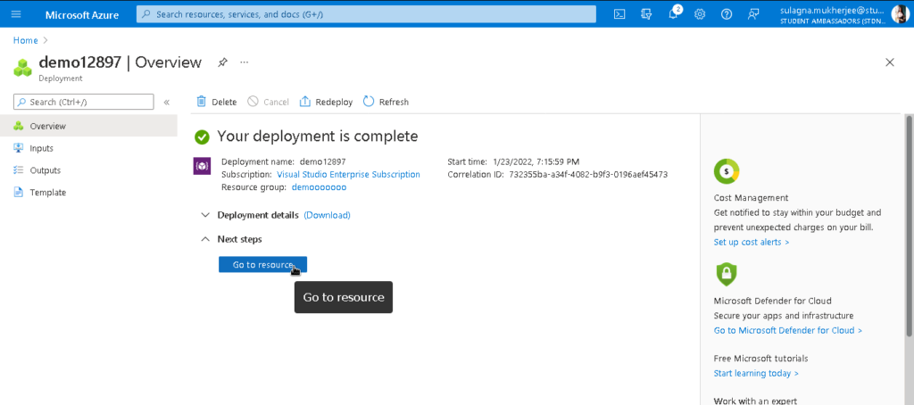 Deployement is Completed click on Go to Resource