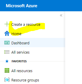 Create Resource Option in Azure Portal